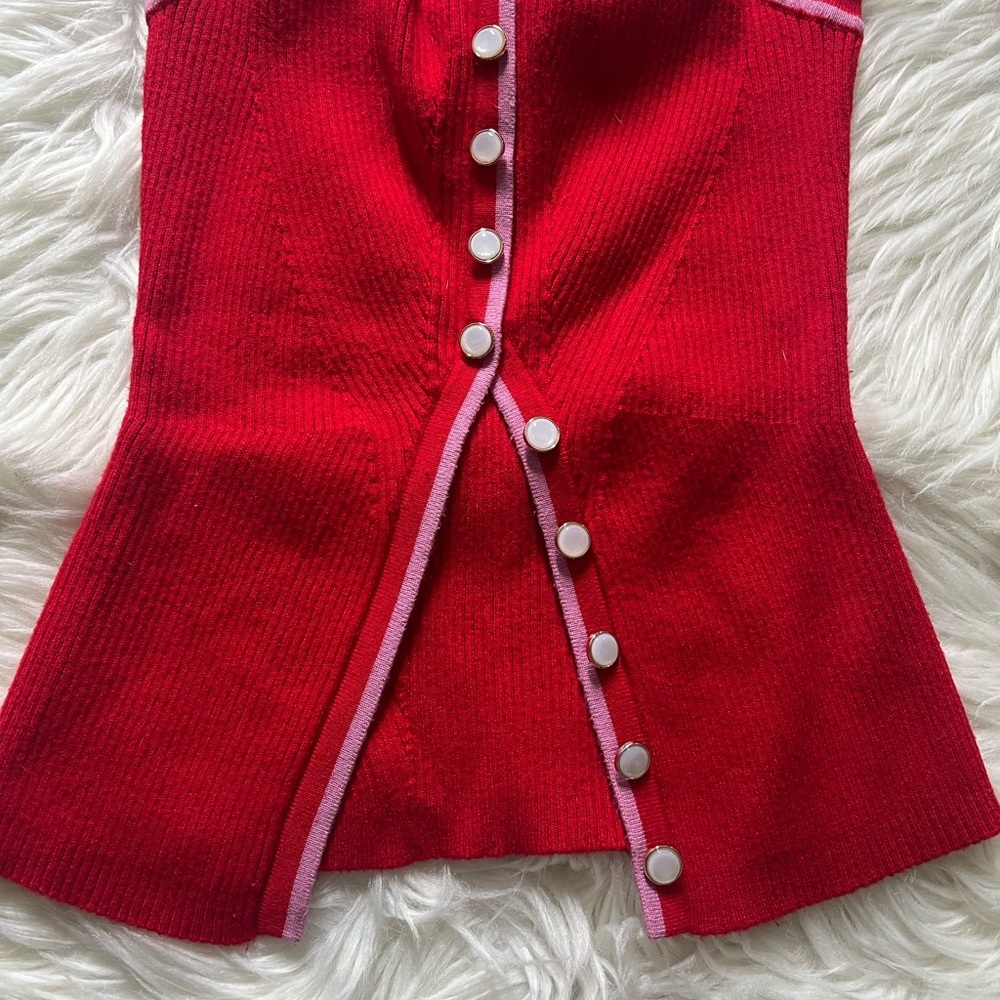 Red strapless ribbed knit top - Picture 3 of 7
